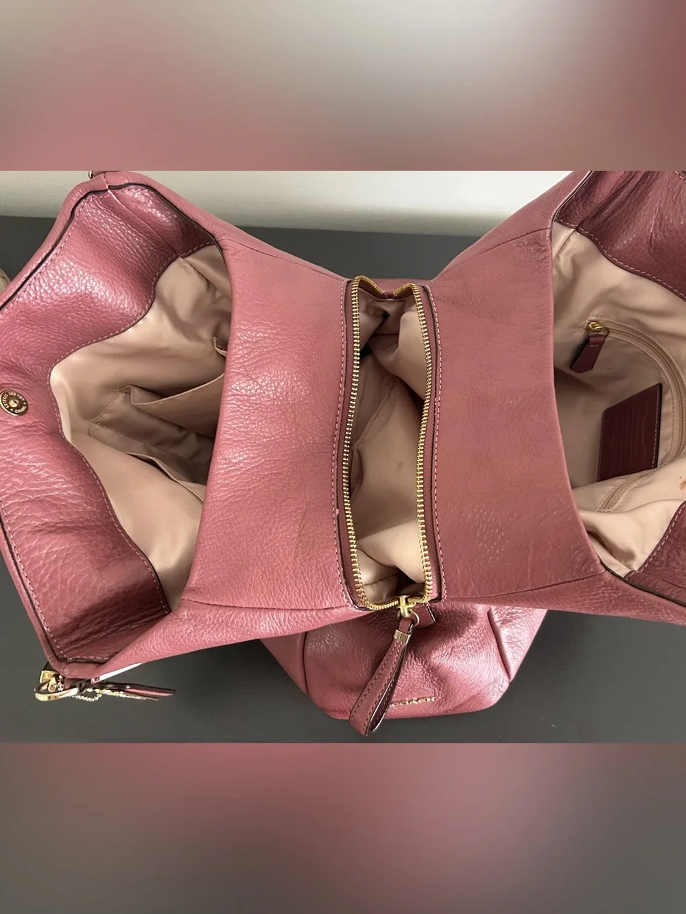 Coach Madison Phoebe Dusty Rose Pebbled Leather Shoulder Tote Hobo Bag